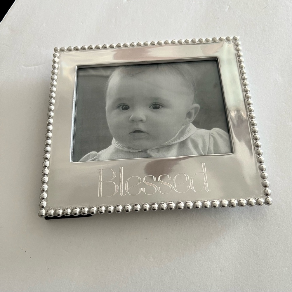 MARIPOSA SILVER BEADED PICTURE FRAME ‘BLESSED’ NWOT 8.75” x 7.75”